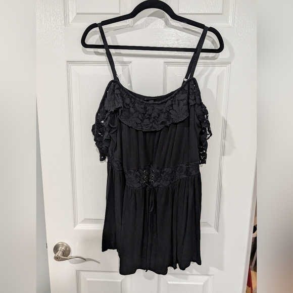 Torrid Deep Black Vintage Slub Corset Waist Babydoll Cami in Size 3 (22/24) - Picture 2 of 12